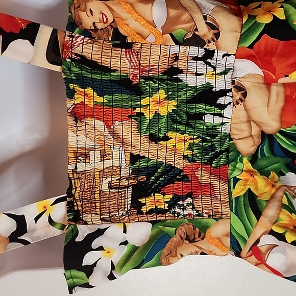 Belle Poque Sleeveless 50's Retro Tank, Black, Green, Yellow, Size Small - Picture 6 of 9